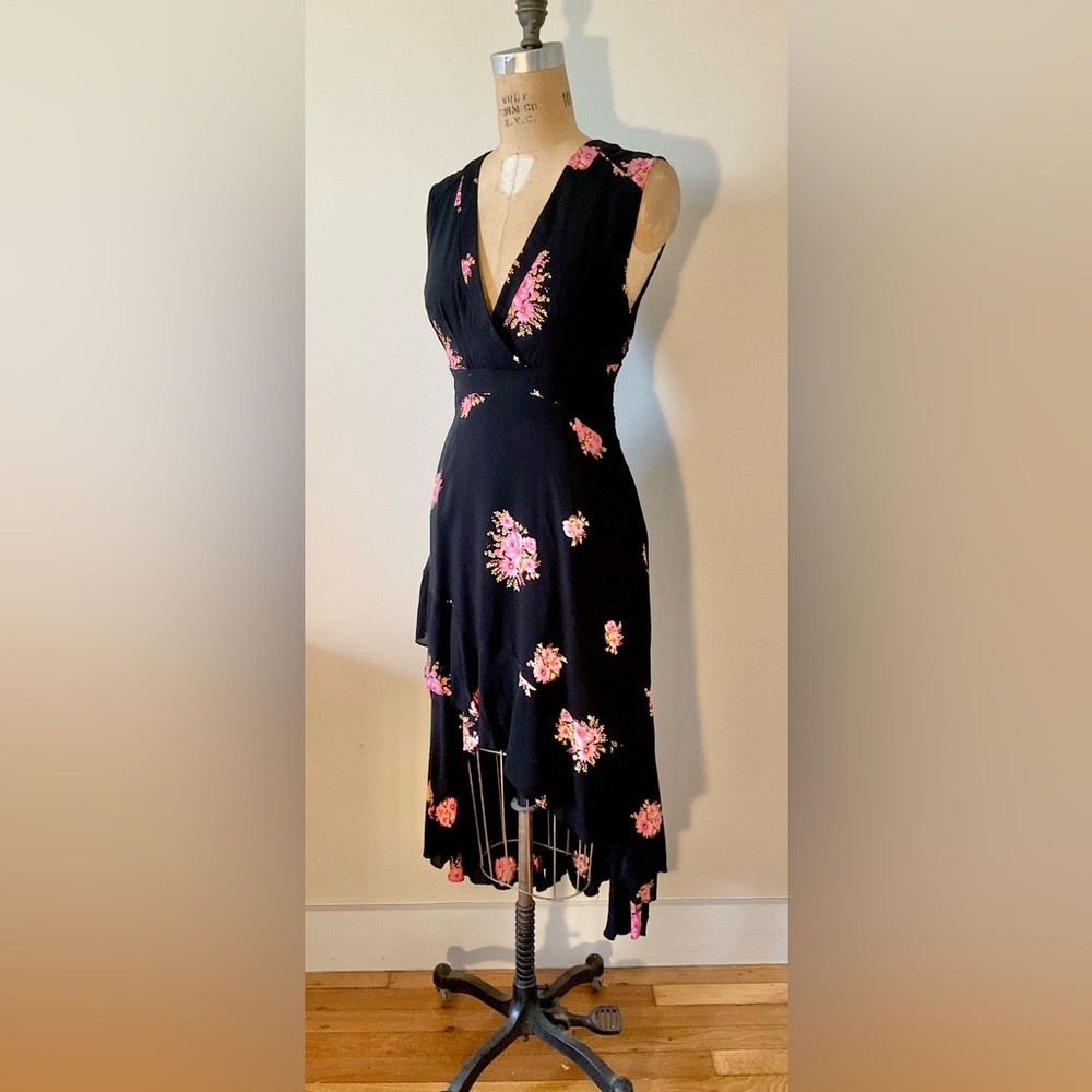 Free People Birdie High Low Midi Dress Size 8 Black/Pink